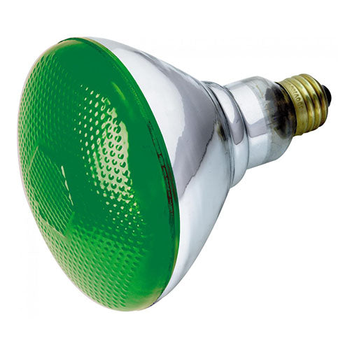 Satco S4427, BR38 Incandescent, 100W, 120V, Medium E26 Base, Green Finish, 6 Packs