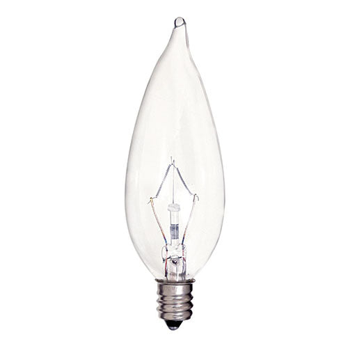 Satco S4465, CA9 1/2 Incandescent, 25W, 120V, 2700K Warm White, 212 Lumens, Candelabra E12 Base, Clear Finish, 25 Packs