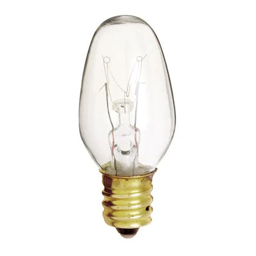 Satco S4725, C7 Incandescent, 7W, 120V, 2700K Warm White, 35 Lumens, Candelabra E12 Base, Clear Finish, 12 Packs