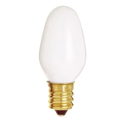 Satco S4726, C7 Incandescent, 7W, 120V, 2700K Warm White, 28 Lumens, Candelabra E12 Base, White Finish, 12 Packs