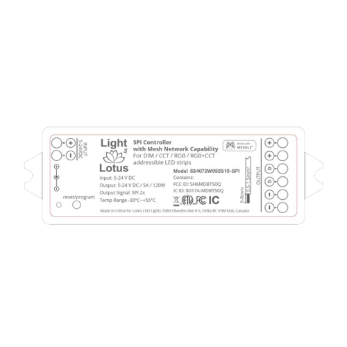 Lotus S54072W092S10-SPI, Multi-pixel LED Strip Controller with SPI signal output Bluetooth Mesh or Meshle App control