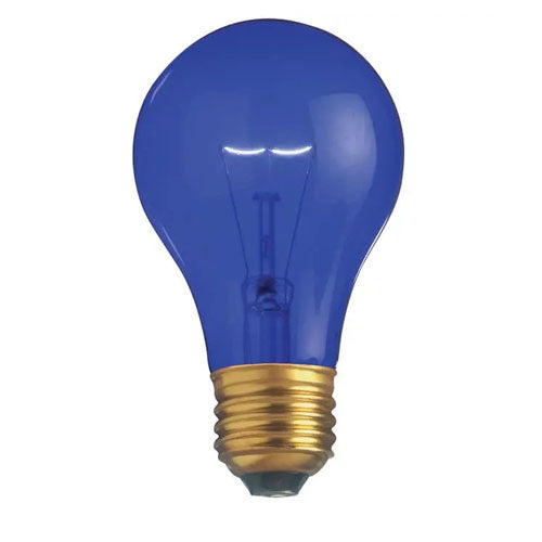 Satco S6082, A19 Incandescent, 25W, 130V, Medium E26 Base, Transparent Blue Finish, 24 Packs