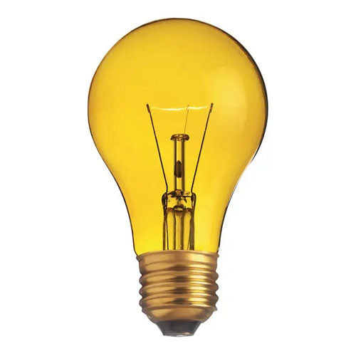 Satco S6083, A19 Incandescent, 25W, 130V, Medium E26 Base, Transparent Yellow Finish, 24 Packs