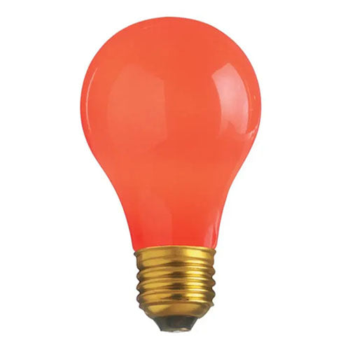 Satco S6090, A19 Incandescent, 25W, 130V, 15 Lumens, Medium E26 Base, Ceramic Red Finish, 24 Packs