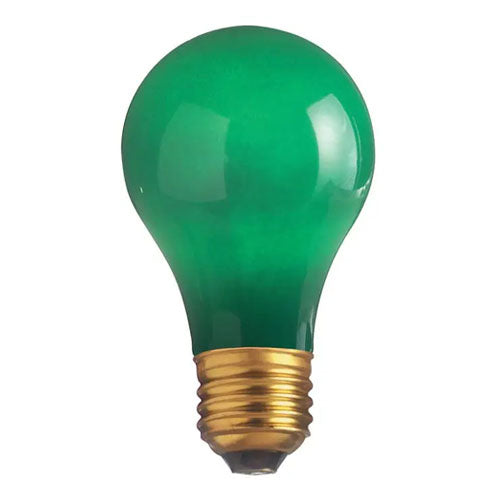 Satco S6091, A19 Incandescent, 25W, 130V, 10 Lumens, Medium E26 Base, Ceramic Green Finish, 24 Packs