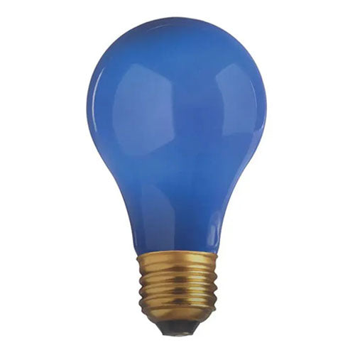 Satco S6092-TF, A19 Incandescent, 25W, 130V, 80 Lumens, Medium E26 Base, Shatter Proof, Ceramic Blue Finish