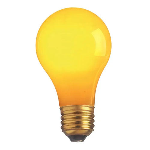 Satco S6093-TF, A19 Incandescent, 25W, 130V, 30 Lumens, Medium E26 Base, Shatter Proof, Ceramic Yellow Finish