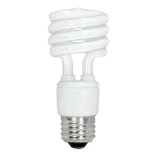 Satco S6278, T2 Mini Spiral Compact Fluorescent, 18W, 120V, 2700K Warm White, 1200 Lumens, Medium E26 Base, White Finish, 8 Packs
