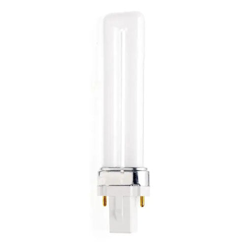 Satco S6702, T4 Pin-Based Compact Fluorescent, 7W, 2700K Warm White, 400 Lumens, G23 Base, White Finish, 50 Packs