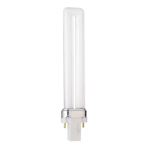 Satco S6708-TF, T4 Pin-Based Compact Fluorescent, 9W, 4100K Cool White, 580 Lumens, G23 Base, Shatter Proof, White Finish