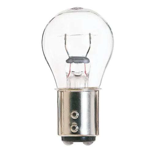 Satco S6962, S8 Miniature, 28.16/8.26W, 12.8/14V, DC Indexed Bayonet Base, Transparent Amber Finish, 10 Packs