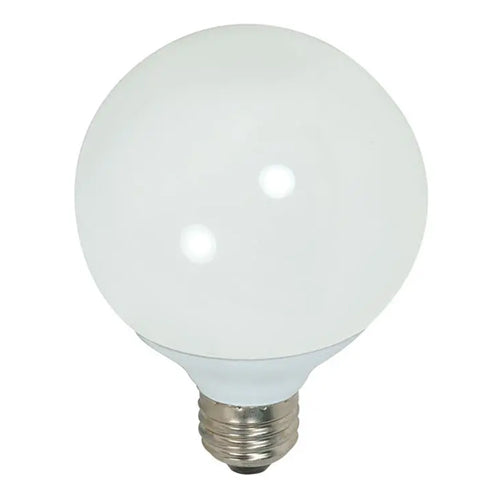 Satco S7305-TF, G25 Compact Fluorescent, 15W, 120V, 4100K Cool White, 820 Lumens, Medium E26 Base, Shatter Proof, White Finish