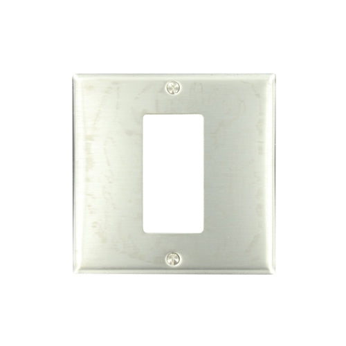 Leviton S746-N, 2-Gang 1-Decora/GFCI Centered Device Decora Wallplate, Standard Size, 302 Stainless Steel, Device Mount