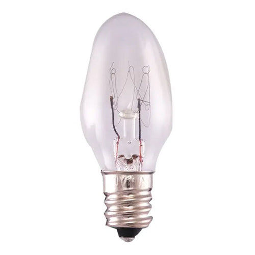 Satco S7714, C7 Night Light & Holiday Lamp, 15W, 120V, 2700K Warm White, Candelabra E12 Base, Clear Finish, 10 Packs