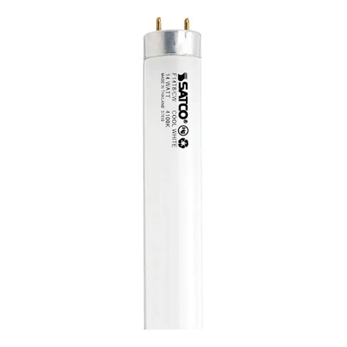 Satco S7930, 1.25' T8 Fluorescent, 14W, 4100K Cool White, 650 Lumens, Miniature Bi Pin Base, Frost Finish, 25 Packs