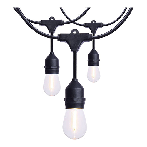 Satco S8020R1, 24' LED String Light, 12W, 120V, 2700K Warm White, 800 Lumens, Medium E26 Base, 12-S14 Lamps, Black - Replace S8020
