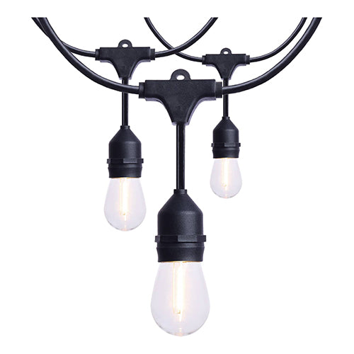 Satco S8032R1, 60' LED String Light, 24W, 120V, 2200K Warm White, 1440 Lumens, Medium E26 Base, 24-S14 Lamps, Black - Replace S8032