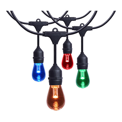 Satco S8033R1, 48' LED String Light, 4W, 120V, 3000-6500K RGB and Tunable White, 150 Lumens, Medium E26 Base, 15-S14 Lamps, Black - Replace S8033