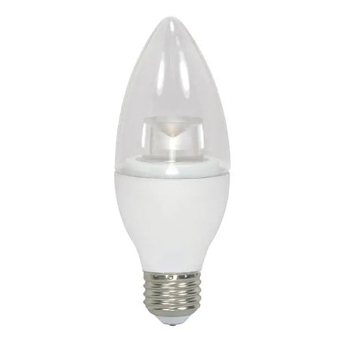 Satco S8953, B11 LED, 4.5W, 120V, 3000K Soft White, 300 Lumens, Medium E26 Base, Clear Finish, 12 Packs