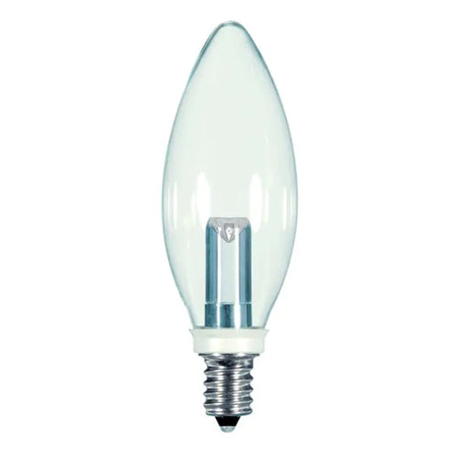 Satco S9152, BA9 1/2 LED, 1W, 120V, 2700K Warm White, 25 Lumens, Candelabra E12 Base, Clear Finish, 12 Packs