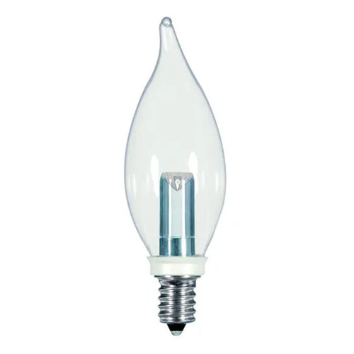Satco S9153, CA8 LED, 1W, 120V, 2700K Warm White, 25 Lumens, Candelabra E12 Base, Clear Finish, 12 Packs