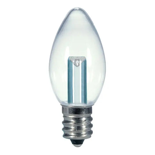 Satco S9156, C7 LED, 0.5W, 120V, 2700K Warm White, 14 Lumens, Candelabra E12 Base, Clear Finish, 12 Packs