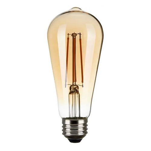 Satco S9579, ST19 LED Filament, 7W, 120V, 2000K, 650 Lumens, Medium E26 Base, Transparent Amber Finish, 6 Packs