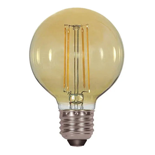 Satco S9584, G25 LED Filament, 4.5W, 120V, 2000K, 380 Lumens, Medium E26 Base, Transparent Amber Finish, 6 Packs