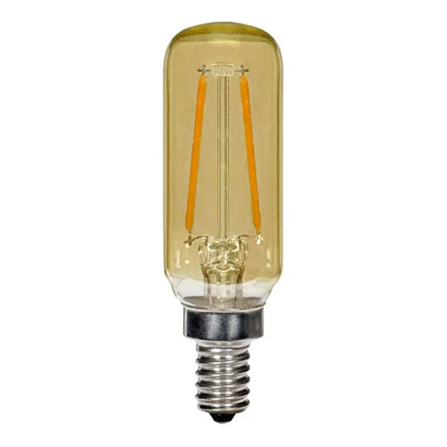Satco S9873, T6 LED Filament, 2.5W, 120V, 2000K, 150 Lumens, Candelabra E12 Base, Transparent Amber Finish, 6 Packs