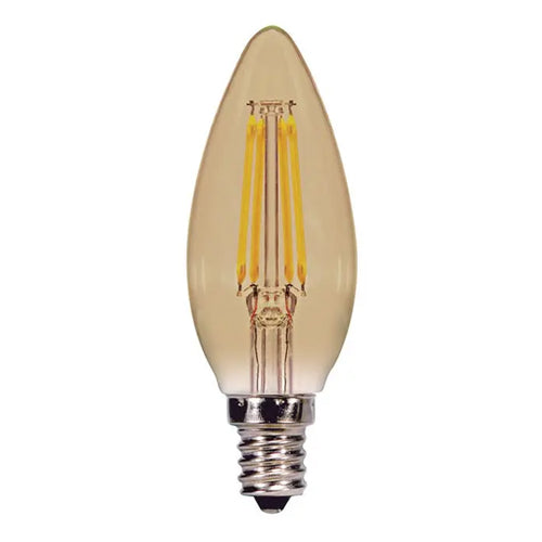 Satco S9986, Torpedo CTA LED Filament, 3.5W, 120V, 2000K, 300 Lumens, Candelabra E12 Base, Transparent Amber Finish, 6 Packs