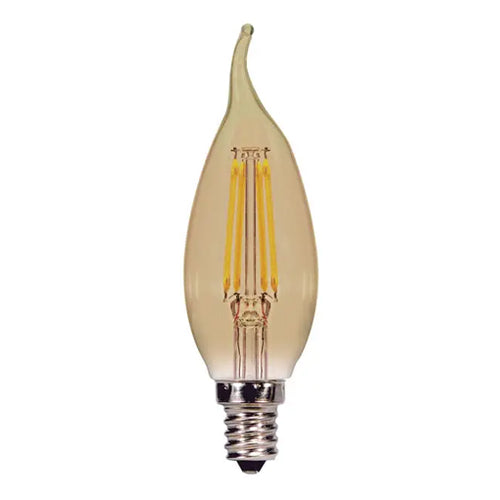 Satco S9987, Flame CFA LED Filament, 3.5W, 120V, 2000K, 300 Lumens, Candelabra E12 Base, Transparent Amber Finish, 6 Packs