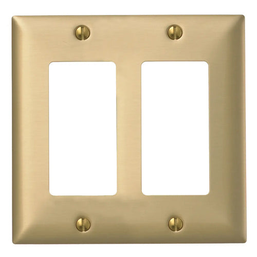 Hubbell SB262, Style Line Decorator Switch Metal Wallplates, Standard Size, Smooth Lacquer Finish, 2-Gang, Brass