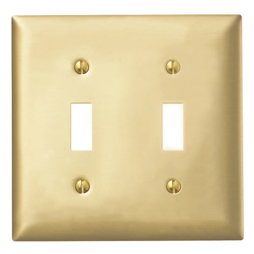 Hubbell SB2, Toggle Switch Metal Wallplates, Standard Size, Smooth Lacquer Finish, 2-Gang, Brass