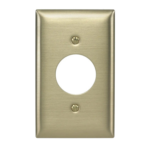 Hubbell SB7, Metallic Wallplates for Single Receptacle Plate, 1-Gang, 1.40" Opening, Horizontal Brushed Finish, Brass