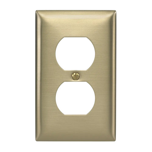 Hubbell SB8, Metallic Wallplates for Duplex Receptacle, 1-Gang, Horizontal Brushed Finish, Brass