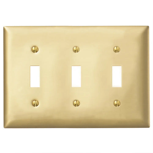 Hubbell SBP3, Toggle Switch Metal Wallplates, Standard Size, Smooth Lacquer Finish, 3-Gang, Brass