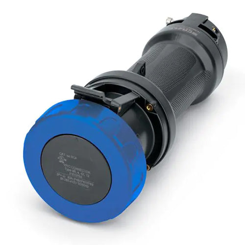 Techspan SCA3100C6W-H, Pin and Sleeve Connector, 100A 250V, 2-Pole 3-Wire Grounding, Watertight (IP69) NEMA, Clock Position 6H, Blue