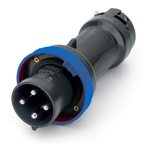 Techspan SCA560P9W-H, Pin and Sleeve Plug, 60A 3ØY120/208V, 4-Pole 5-Wire Grounding, Watertight (IP69) NEMA, Clock Position 9H, Blue