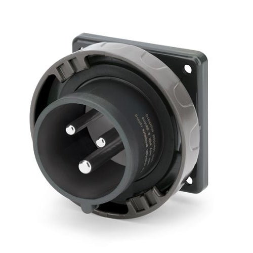 Techspan SCA320B5W, Pin and Sleeve Inlet, 20A 277V, 2-Pole 3-Wire Grounding, Watertight (IP69) NEMA, Clock Position 5H, Grey