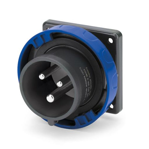 Techspan SCA320B6W, Pin and Sleeve Inlet, 20A 250V, 2-Pole 3-Wire Grounding, Watertight (IP69) NEMA, Clock Position 6H, Blue