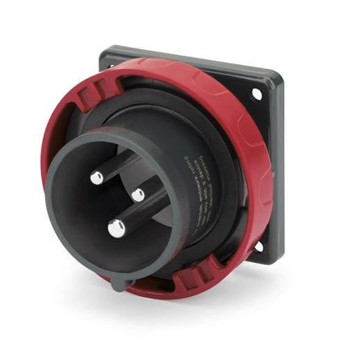 Techspan SCA320B7W, Pin and Sleeve Inlet, 20A 480V, 2-Pole 3-Wire Grounding, Watertight (IP69) NEMA, Clock Position 7H, Red