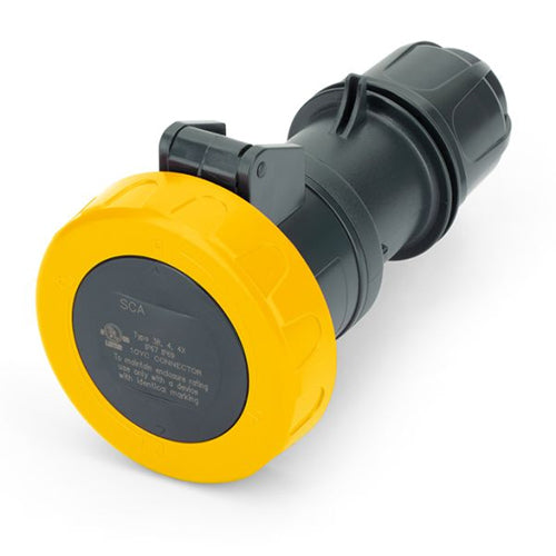 Techspan SCA330C4W, Pin and Sleeve Connector, 30A 125V, 2-Pole 3-Wire Grounding, Watertight (IP69) NEMA, Clock Position 4H, Yellow