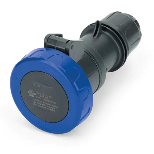 Techspan SCA330C6W, Pin and Sleeve Connector, 30A 250V, 2-Pole 3-Wire Grounding, Watertight (IP69) NEMA, Clock Position 6H, Blue