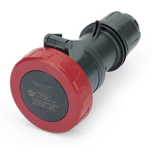 Techspan SCA330C7W, Pin and Sleeve Connector, 30A 480V, 2-Pole 3-Wire Grounding, Watertight (IP69) NEMA, Clock Position 7H, Red