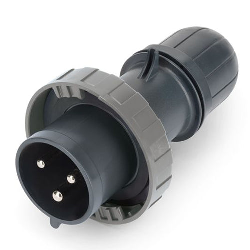 Techspan SCA320P5W, Pin and Sleeve Plug, 20A 277V, 2-Pole 3-Wire Grounding, Watertight (IP69) NEMA, Clock Position 5H, Grey