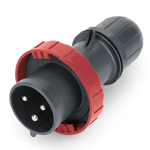 Techspan SCA330P7W, Pin and Sleeve Plug, 30A 480V, 2-Pole 3-Wire Grounding, Watertight (IP69) NEMA, Clock Position 7H, Red
