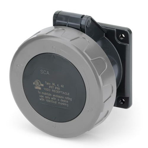 Techspan SCA320R5W, Pin and Sleeve Receptacle, 20A 277V, 2-Pole 3-Wire Grounding, Watertight (IP69) NEMA, Clock Position 5H, Grey