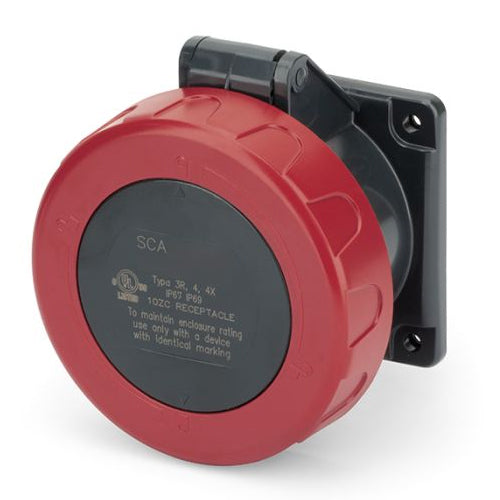Techspan SCA520R6W, Pin and Sleeve Receptacle, 20A 220/380V 240/415V, 4-Pole 5-Wire Grounding, Watertight (IP69) NEMA, Clock Position 6H, Red