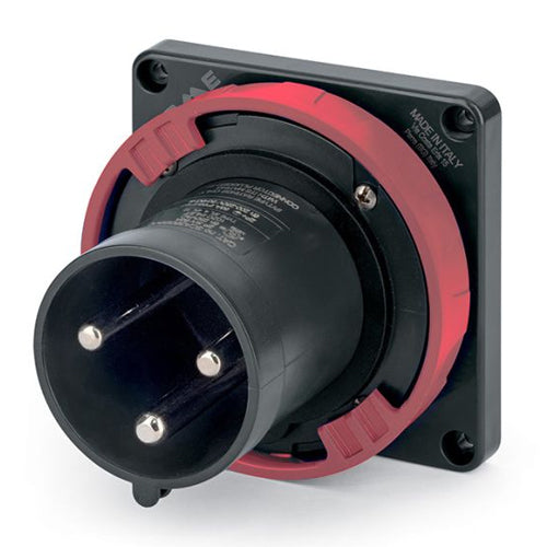 Techspan SCA360B7W, Pin and Sleeve Inlet, 60A 480V, 2-Pole 3-Wire Grounding, Watertight (IP69) NEMA, Clock Position 7H, Red