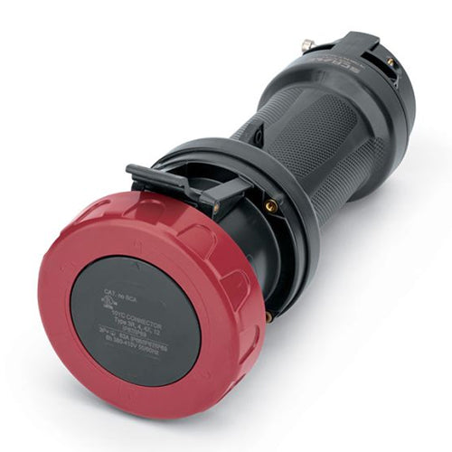 Techspan SCA460C7W-H, Pin and Sleeve Connector, 60A 3Ø480V, 3-Pole 4-Wire Grounding, Watertight (IP69) NEMA, Clock Position 7H, Red